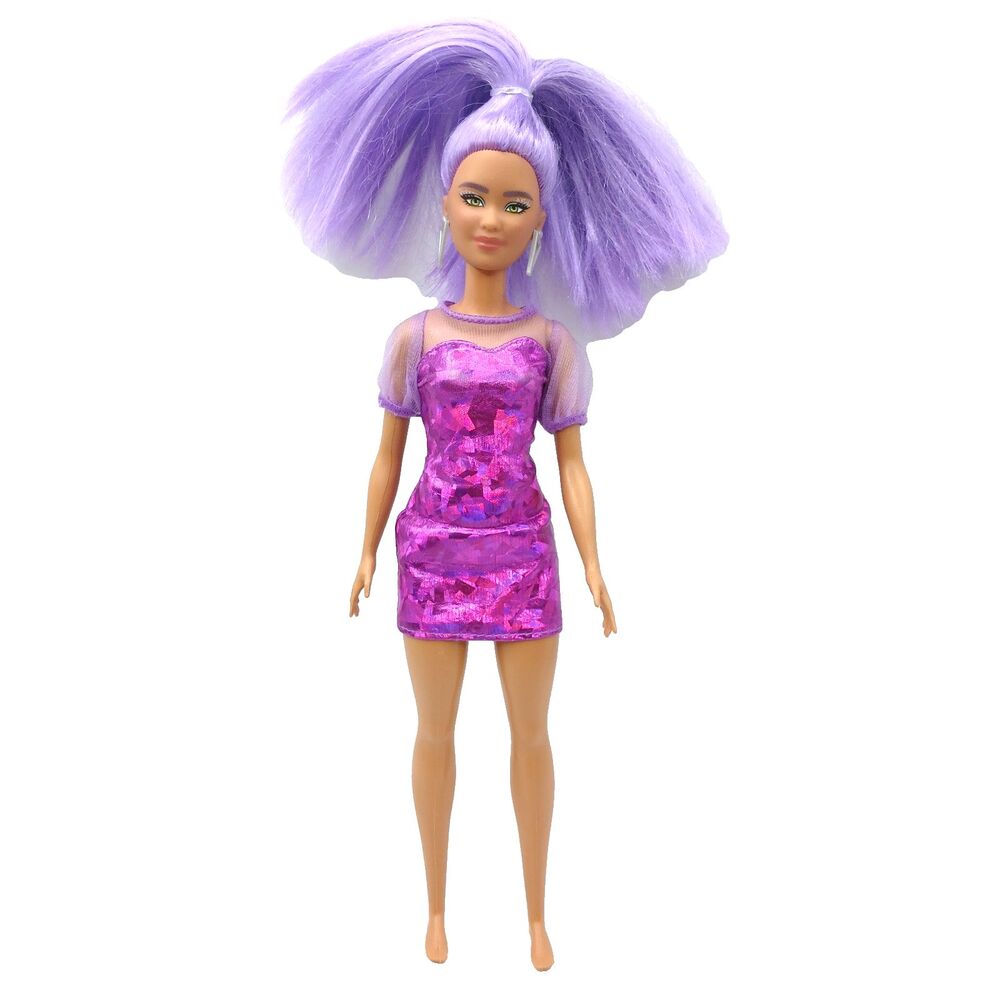 Barbie Fashionistas Doll 178 Petite Long Purple Hair & Purple Metallic Dress